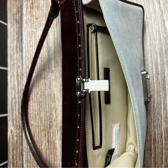 Anne Taylor Y2K Mini Baguette Bag Gray and Brown Suede and Leather - Picture 4 of 16